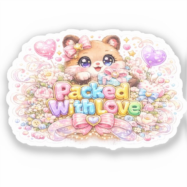 Sticker Mignon Kawaii Rempli d'Amour Ours en Peluche Paste (Recto)