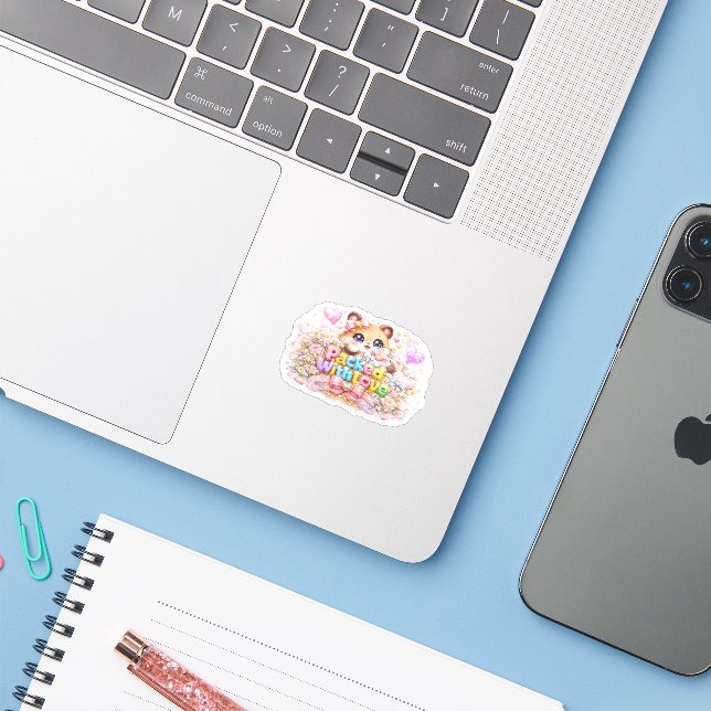 Sticker Mignon Kawaii Rempli d'Amour Ours en Peluche Paste (Ordinateur portable avec iPhone)