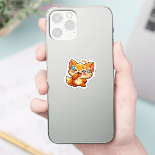 Sticker Mignon Kawaii Renard Orange Rire Larmes de Joie