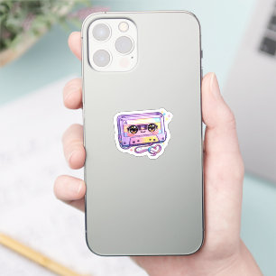 Sticker Mignon Kawaii Rétro Cassette Bande Passé Violet Mu