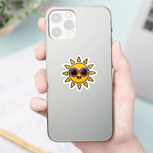 Sticker Mignon Kawaii Soleil Rétro Portant des Lunettes de