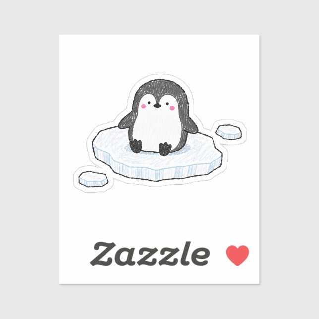Sticker Mignon manchot assis sur une banquise (Feuille)