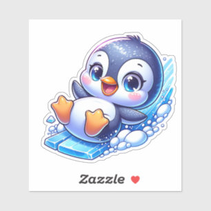 Sticker Mignon Manchot de Dessin Animé Heureux Glissant su