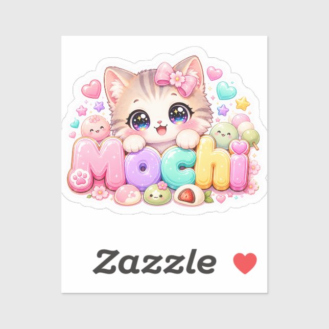 Sticker Mignon Mochi Chat Nom Pastel Rose Étincelant K (Feuille)
