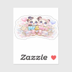Sticker Mignon Monsieur et Madame Panda Couple Pastel Rose