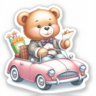 Sticker Mignon Ours en Peluche Conduisant pour les Amoureu