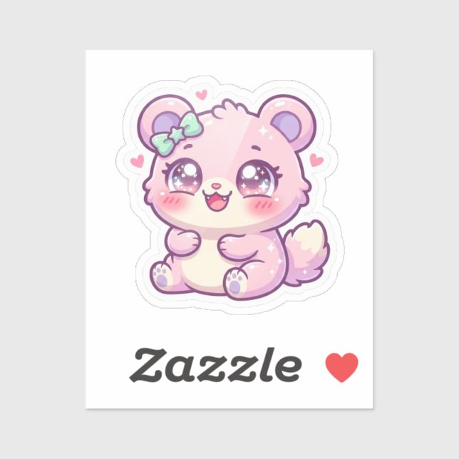 Sticker Mignon Ours Rose Pastel Chibi Chatoune Cœur St (Feuille)