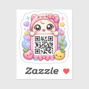 Sticker Mignon personnage de code QR rose Kawaii floral pa