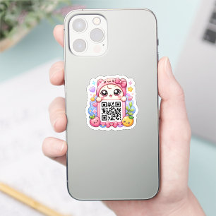 Sticker Mignon personnage de code QR rose Kawaii Floral Pa
