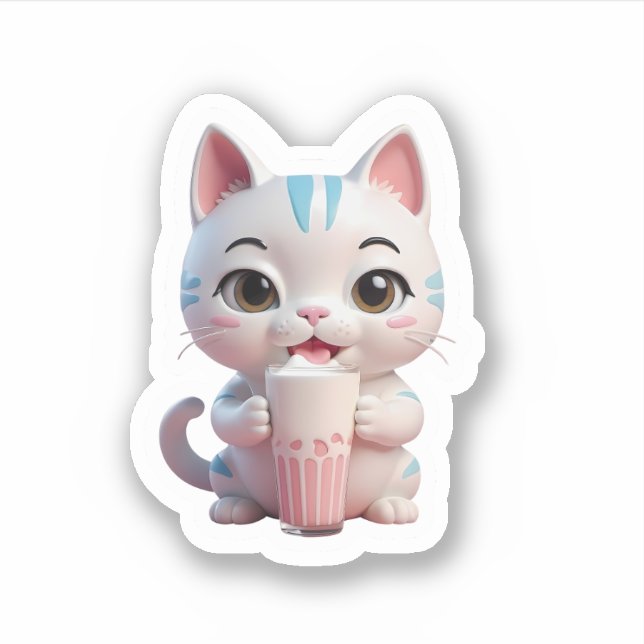 Sticker mignon petit chat manger glace (Devant)