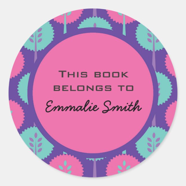 Sticker mignon rose et Turquoise sur nom pourpre (Devant)