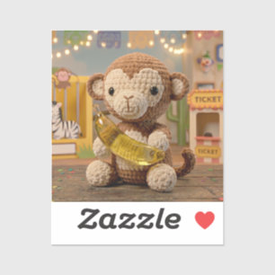 Sticker Mignon singe au crochet tenant une banane au zoo