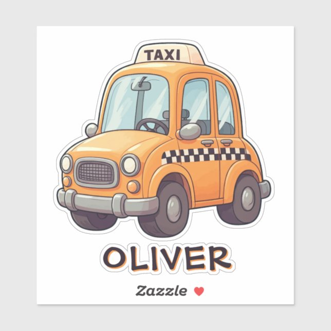 Sticker Mignon Taxi de Dessin Animé Jaune (Feuille)