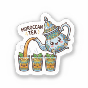 Sticker Mignon Théière et Verres à Thé à la Menthe Marocai