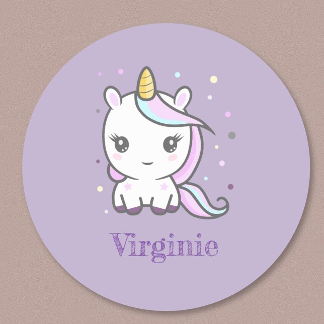 Sticker mignon Unicorn violet (Cute Unicorn Purple Sticker)