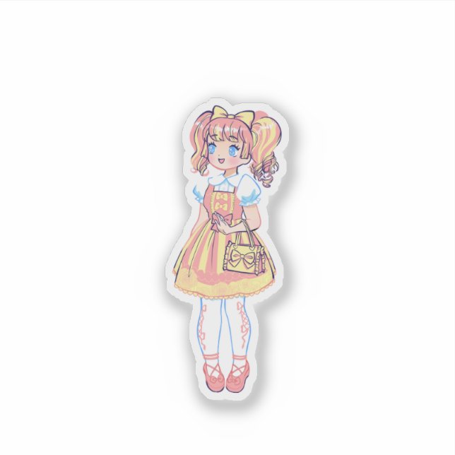 Sticker Mignon Vinyle de Mode Rétro Kawaii Anime Fille Pas (Devant)