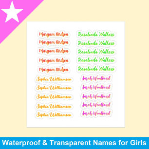 Sticker Mignonne 20 Tags colorés pour Filles, Nom transpar