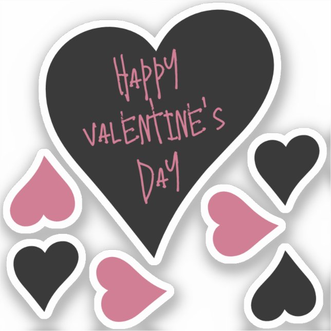 Sticker Mignonne "Bonne Saint Valentin" Coeurs noirs et ro (Recto)
