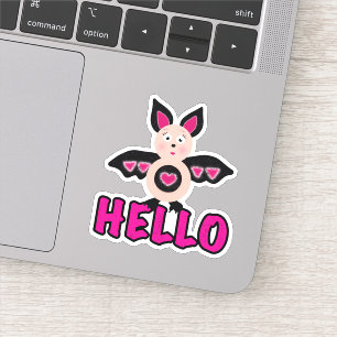 Sticker Mignonne chauve-souris avec texte Bonjour