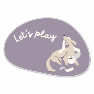 Sticker Mignonne chien, violet, "Jouons !"