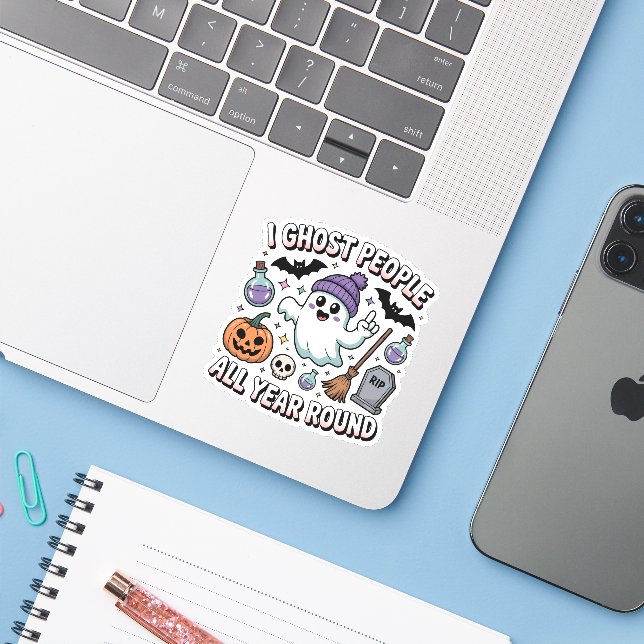 Sticker Mignonne Classique Halloween Drôle Ghost Citation  (Ordinateur portable avec iPhone)