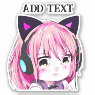 Sticker Mignonne fille Anime avec oreilles de chat