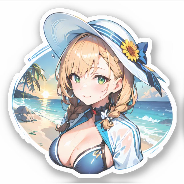 Sticker mignonne fille anime été (Devant)