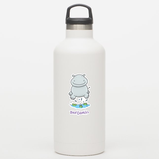 Sticker Mignonne hippo saut de bébé dessin d'illustration  (Gourde)