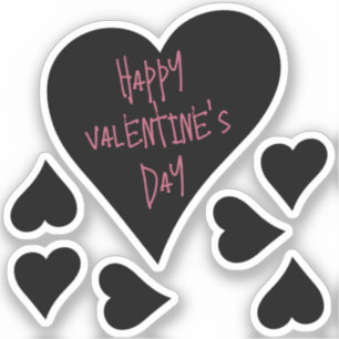 Sticker Mignonne "Joyeuse Saint Valentin" Coeur noir avec 