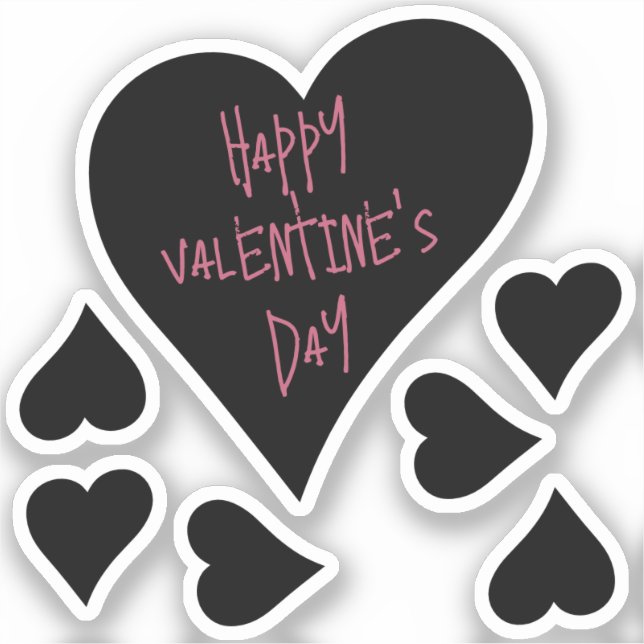 Sticker Mignonne "Joyeuse Saint Valentin" Coeur noir avec  (Recto)