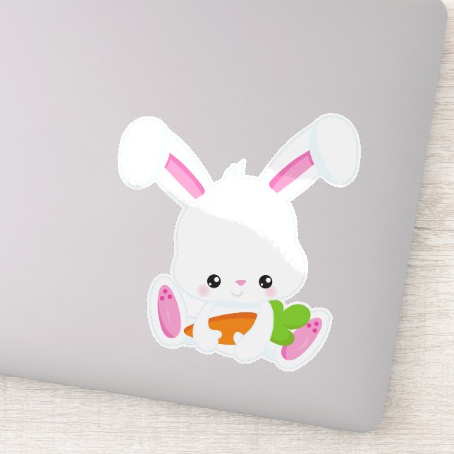 Sticker Mignonne Lapin, Lapin Blanc, Petite Lapin, Carotte (Détail)
