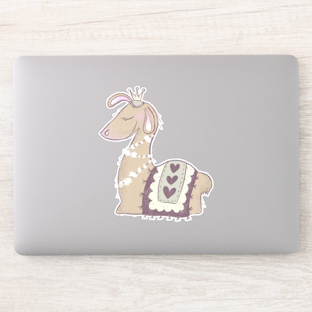 Sticker Mignonne Llama Princesse portant une couronne (Ordinateur)