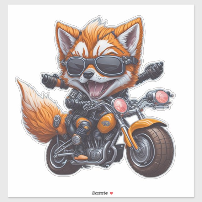 Sticker Mignonne moto souriante Fox équitation (Feuille)