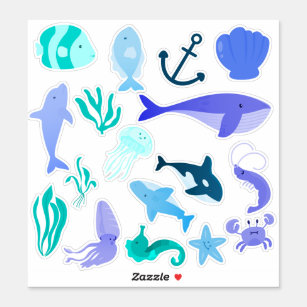 Sticker Mignonne Ocean Sea Life Baleines requins Crabes