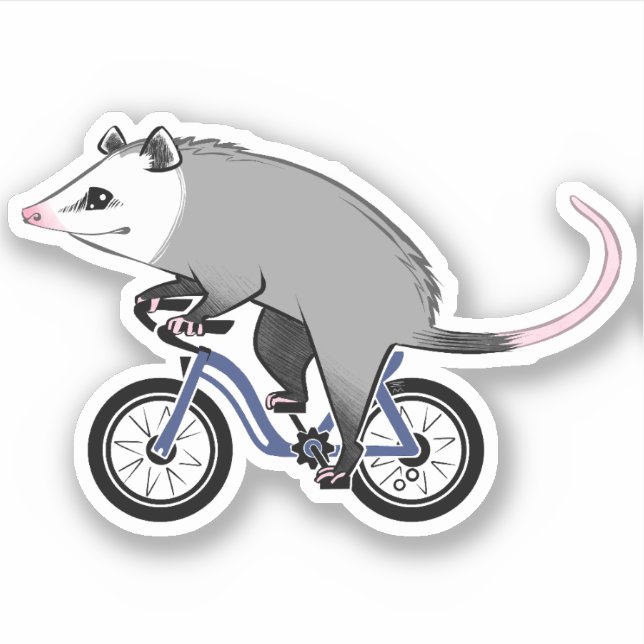 Sticker Mignonne Opossum Sur Un Vélo (Devant)