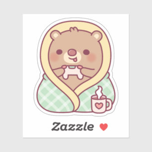 Sticker Mignonne Ours Enveloppé Dans Une Couverture Confor