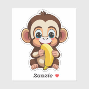 Sticker Mignonne Singe Bébé Avec Sa Banane De Repas Préfér