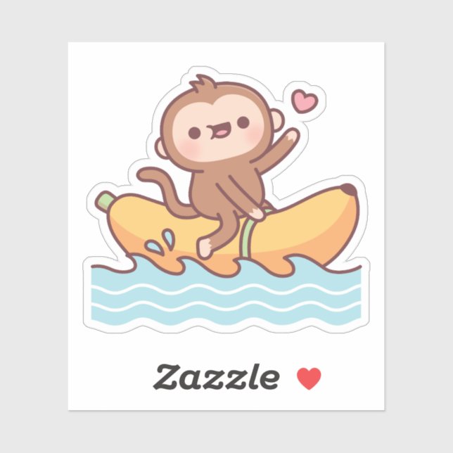 Sticker Mignonne Singe En Bateau De Banane (Feuille)
