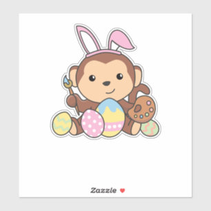 Sticker Mignonne Singe Pour Pâques Avec Oeufs De Pâques Co