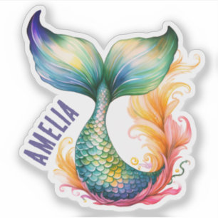 Sticker Mignonne Sirène Colorée Ocean Nom de la fille