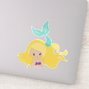 Sticker Mignonne Sirène, Petite Sirène, Cheveux Blonde, Co
