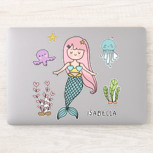 Sticker Mignonne Sirène Whimsical Girl Nom personnalisé