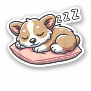 Sticker Mignons Amoureux des Animaux Endormis Welsh Corgi 
