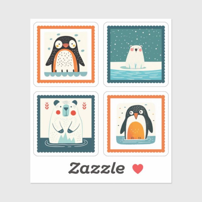Sticker Mignons animaux de l'Arctique pack de timbres luna (Feuille)