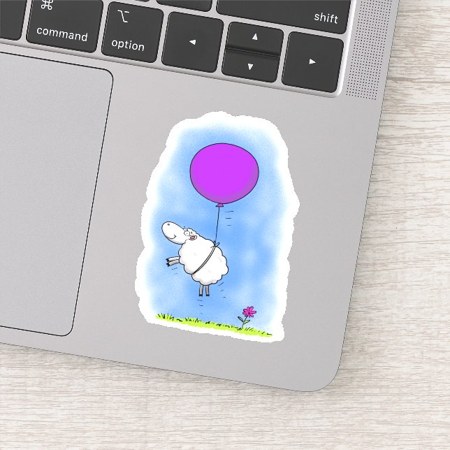 Sticker Mignons brebis avec ballon violet dessin animé (Détail)