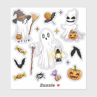 Sticker Mignons fantômes d'Halloween avec chauves-souris e