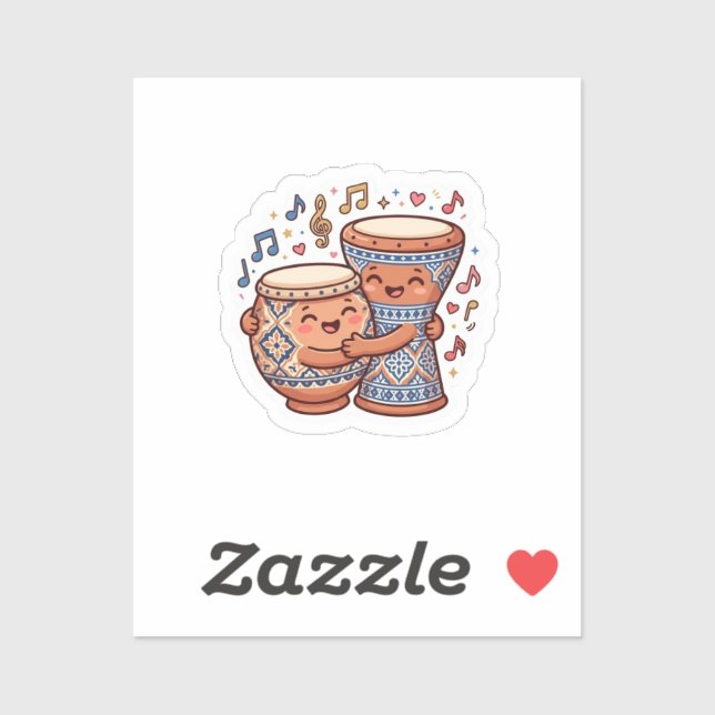 Sticker Mignons Tambours Traditionnels Marocains En Argile (Feuille)
