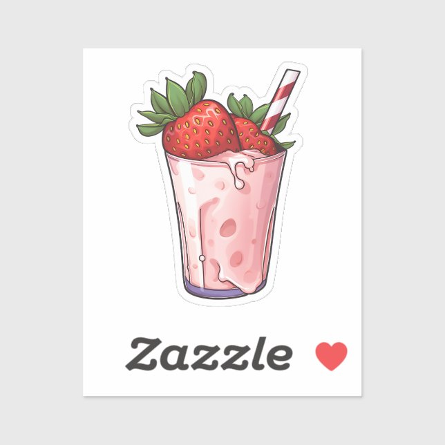 Sticker Milkshake de fraise de dessin animé (Feuille)