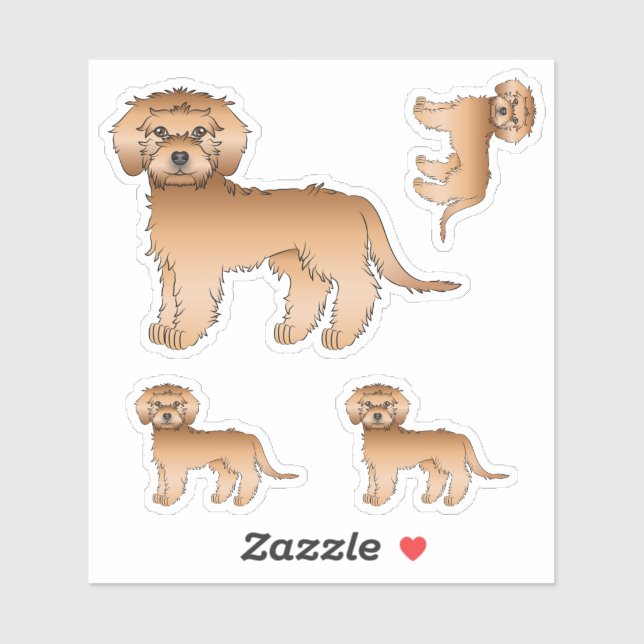 Sticker Mini Goldendoodle abricot Chien de dessin animé mi (Feuille)