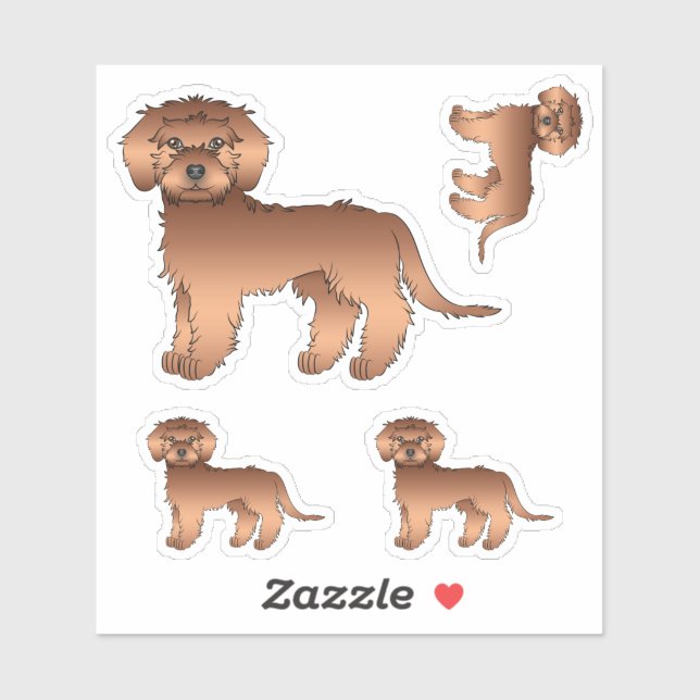 Sticker Mini Goldendoodle rouge mignon chien de dessin ani (Feuille)